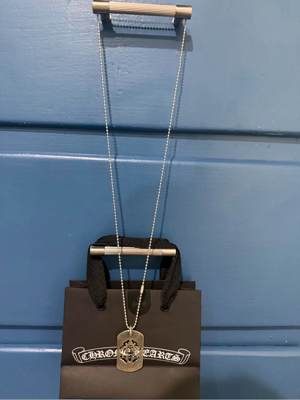 Chrome Hearts Silver cut-out cross dog-tag pendant necklace